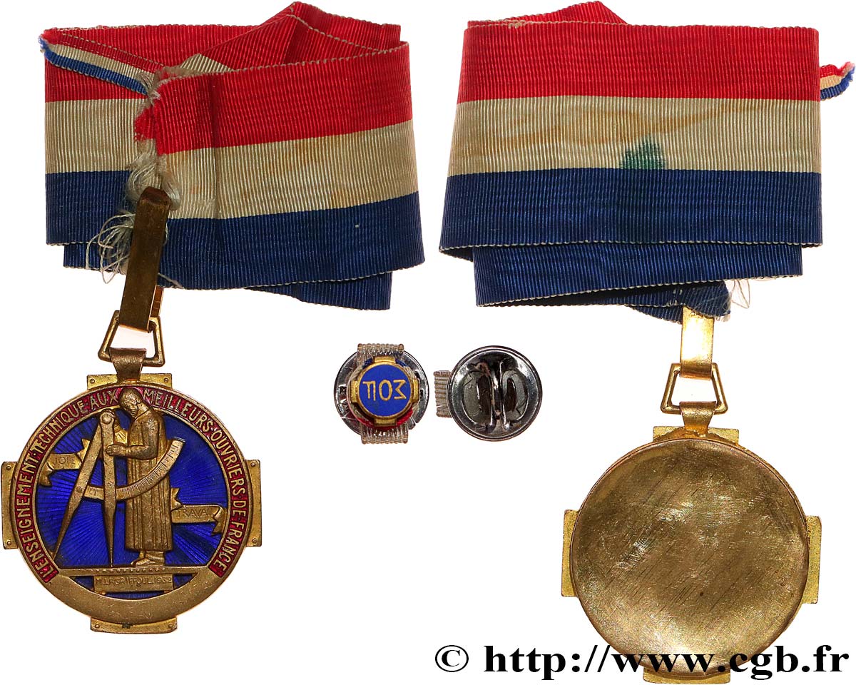 MOF : MEILLEUR OUVRIER DE FRANCE Médaille, MOF et sa rosette TTB+
