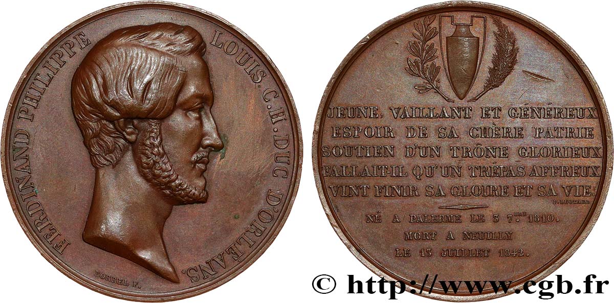 LOUIS-PHILIPPE I Médaille en mémoire de Ferdinand Philippe d’Orléans AU