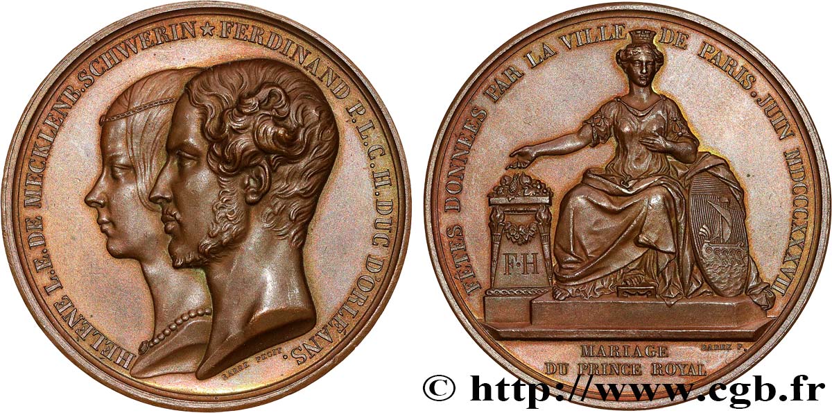 LOUIS-PHILIPPE I Médaille, Mariage du duc d’Orléans à Fontainebleau, refrappe AU