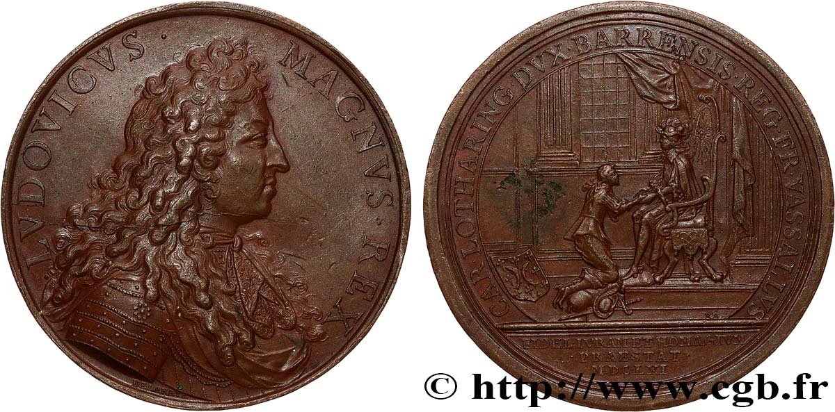 LOUIS XIV  THE SUN KING  Médaille, Hommage du duc de Lorraine, frappe postérieure AU/AU