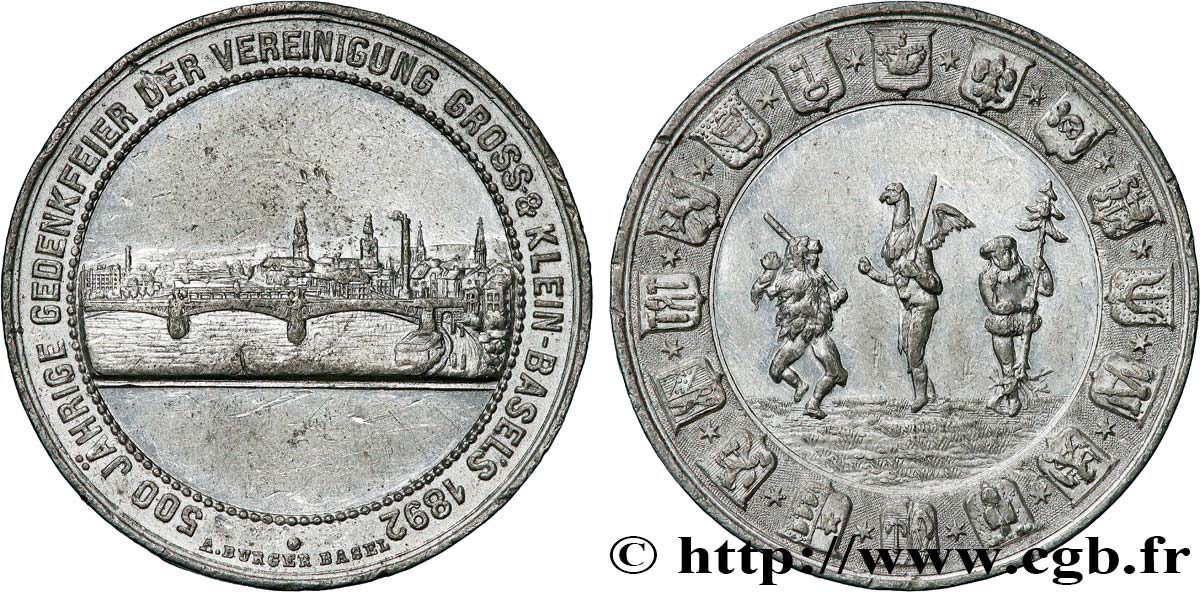 SCHWEIZ - KANTON BASEL Médaille, Commémoration de l’unification du Grand et Petit Bâle SS