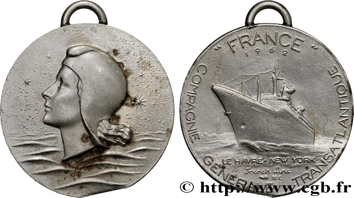 CINQUIÈME RÉPUBLIQUE Médaille, Paquebot France TTB