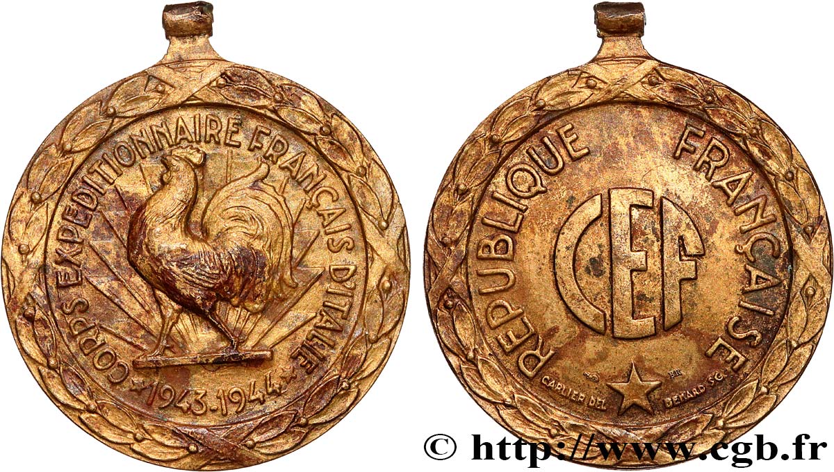 PROVISIONAL GOVERNEMENT OF THE FRENCH REPUBLIC Médaille, Corps expéditionnaire français d’Italie AU