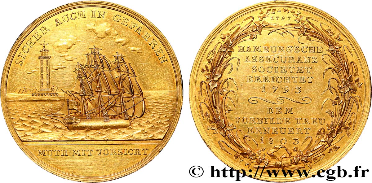 ALEMANIA Médaille, 10e anniversaire du renouvellement de la société “Hamburgische Assecuranz” EBC