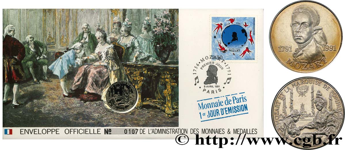 QUINTA REPUBBLICA FRANCESE Enveloppe “Timbre médaille”, Bicentenaire de la mort de Mozart MS