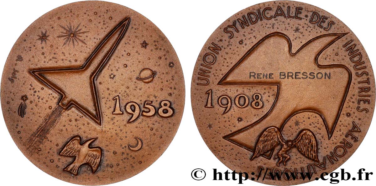 CONQUÊTE DE L ESPACE - EXPLORATION SPATIALE Médaille, Union syndicale des industries aéronautiques SUP