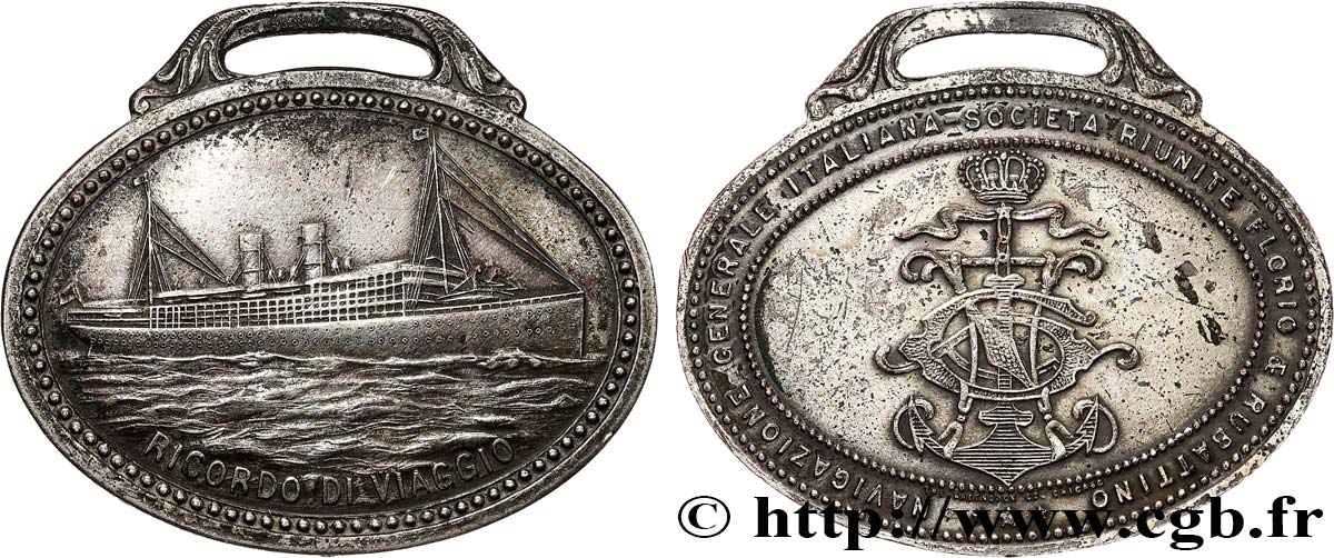 MER ET MARINE : PAQUEBOTS, NAVIRES, BATEAUX Médaille, Navigation générale Italienne TTB