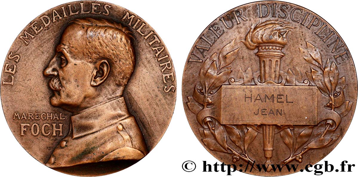 III REPUBLIC Médaille, Maréchal Foch, Valeur et discipline AU