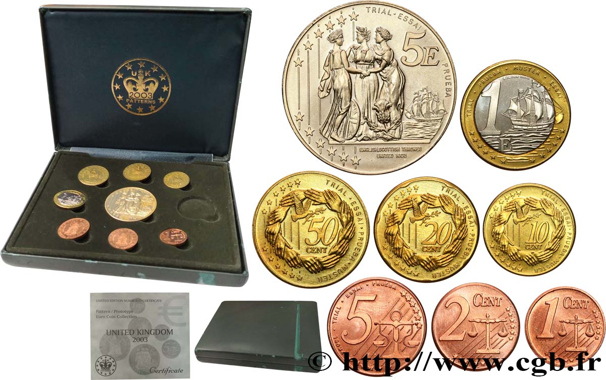 EUROPA Série de 8 €uros/médailles, Essai Euros, Royaume-Uni AU