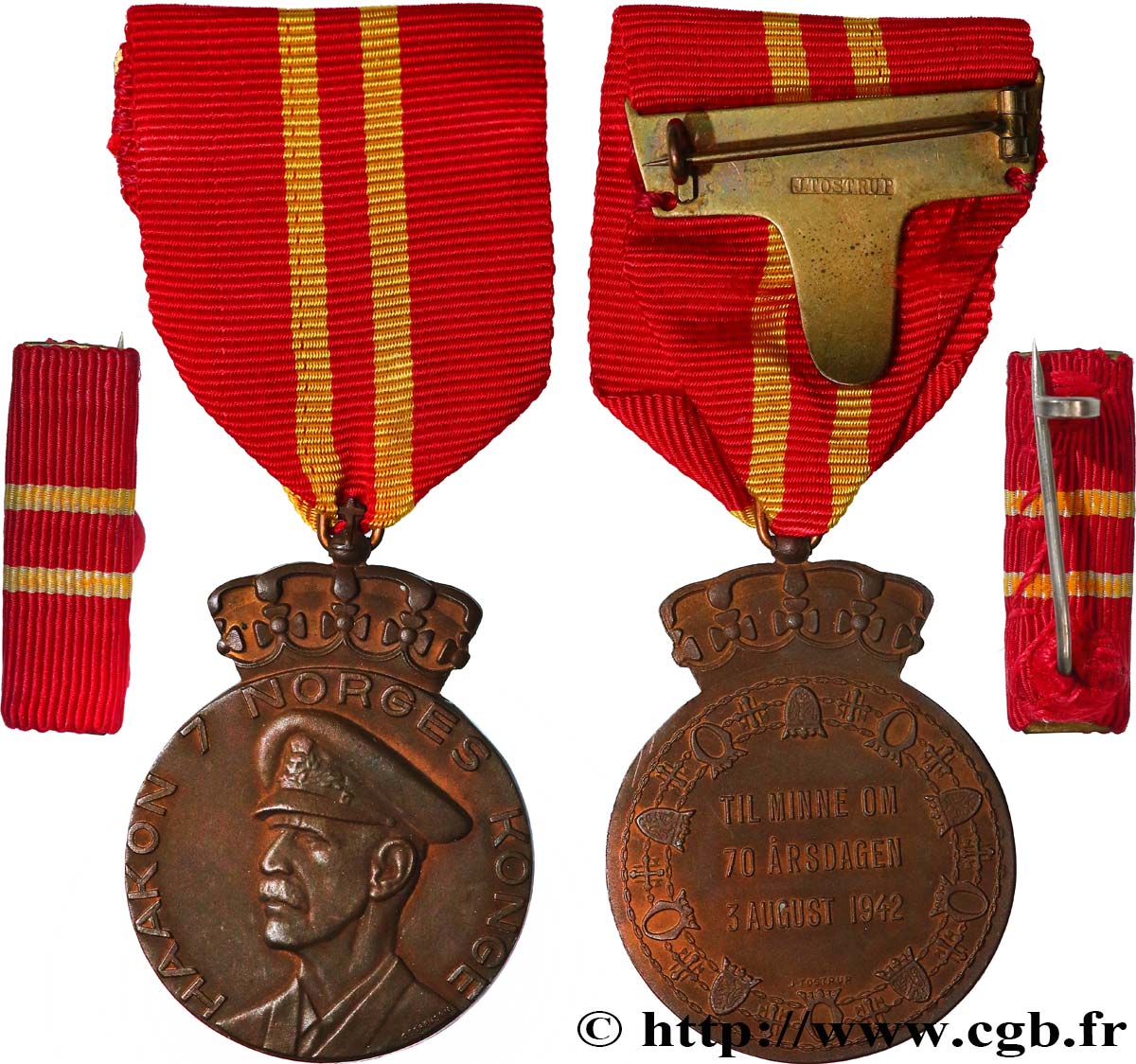 NORUEGA - REINO DE NORUEGA - HAAKON VII Médaille, En mémoire du 70e anniversaire du roi MBC+