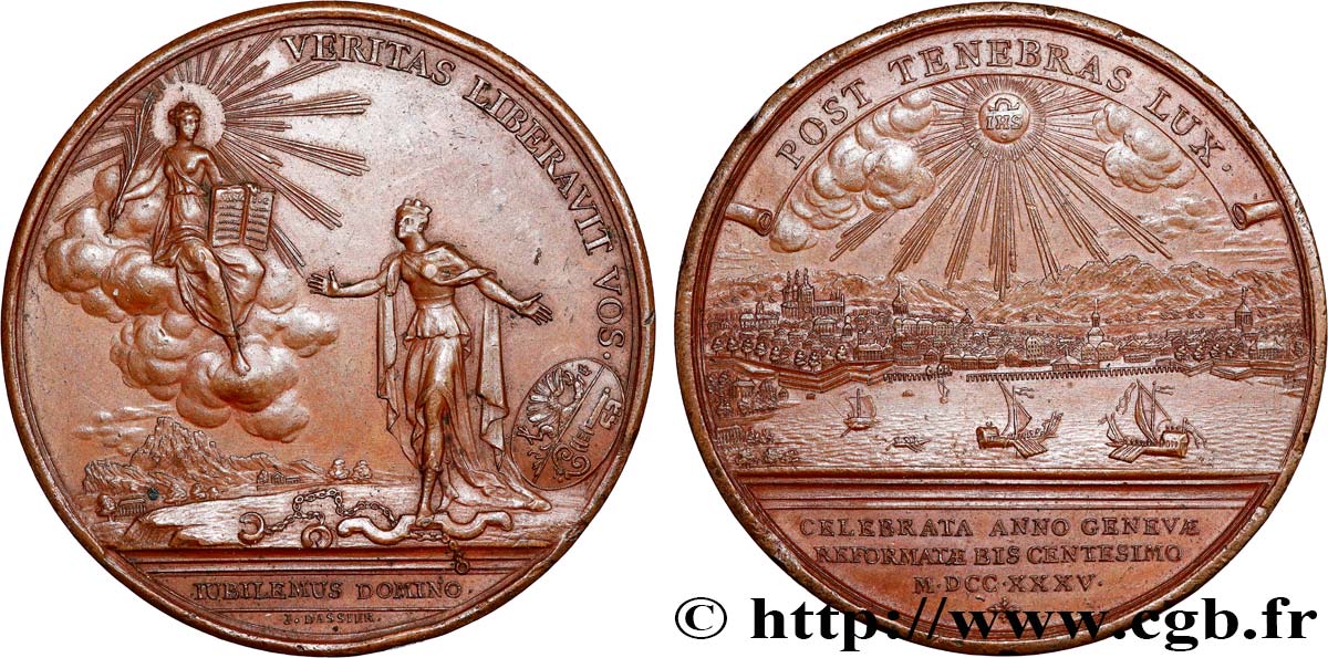 SUISSE - RÉPUBLIQUE DE GENÈVE Médaille, Bicentenaire de la réforme à Genève TTB+