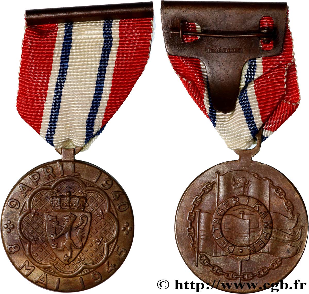 NORUEGA - REINO DE NORUEGA - HAAKON VII Médaille de la défense 1940-1945 MBC+