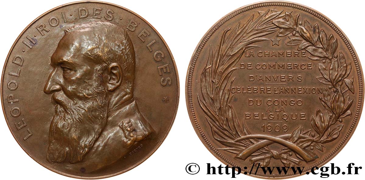 BELGIO - REINO DE BELGIO - ALBERTO I Médaille, Chambre de commerce, Annexion du Congo SPL