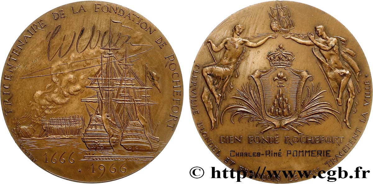 QUINTA REPUBLICA FRANCESA Médaille de récompense, Tricentenaire de la fondation de Rochefort EBC