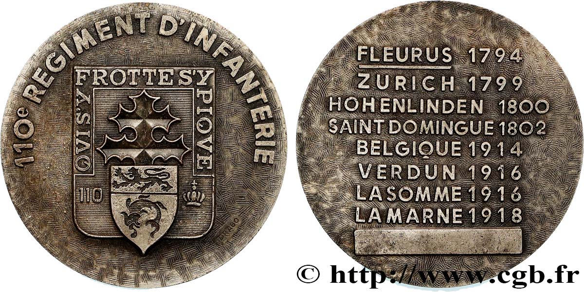 QUINTA REPUBBLICA FRANCESE Médaille, 110e régiment d’infanterie q.SPL