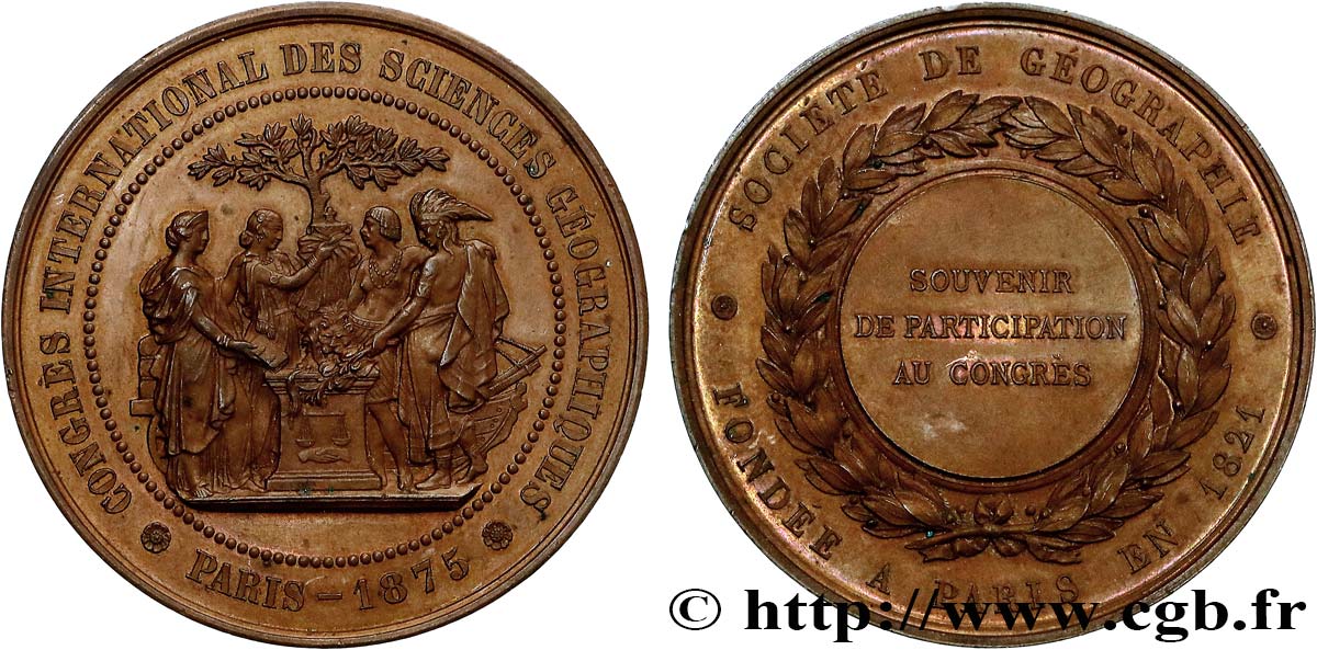 TERZA REPUBBLICA FRANCESE Médaille, Souvenir du congrès international des sciences géographiques SPL