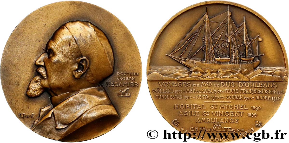 III REPUBLIC Médaille, Voyages du duc d Orléans et du Docteur Joseph Récamier AU