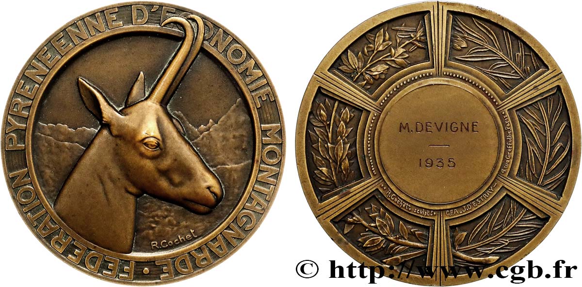 III REPUBLIC Médaille, Fédération Pyrénéenne d’économie montagnarde AU/AU