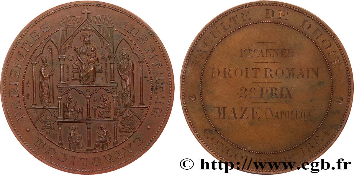 TERZA REPUBBLICA FRANCESE Médaille, Faculté de droit, Concours de Première année SPL