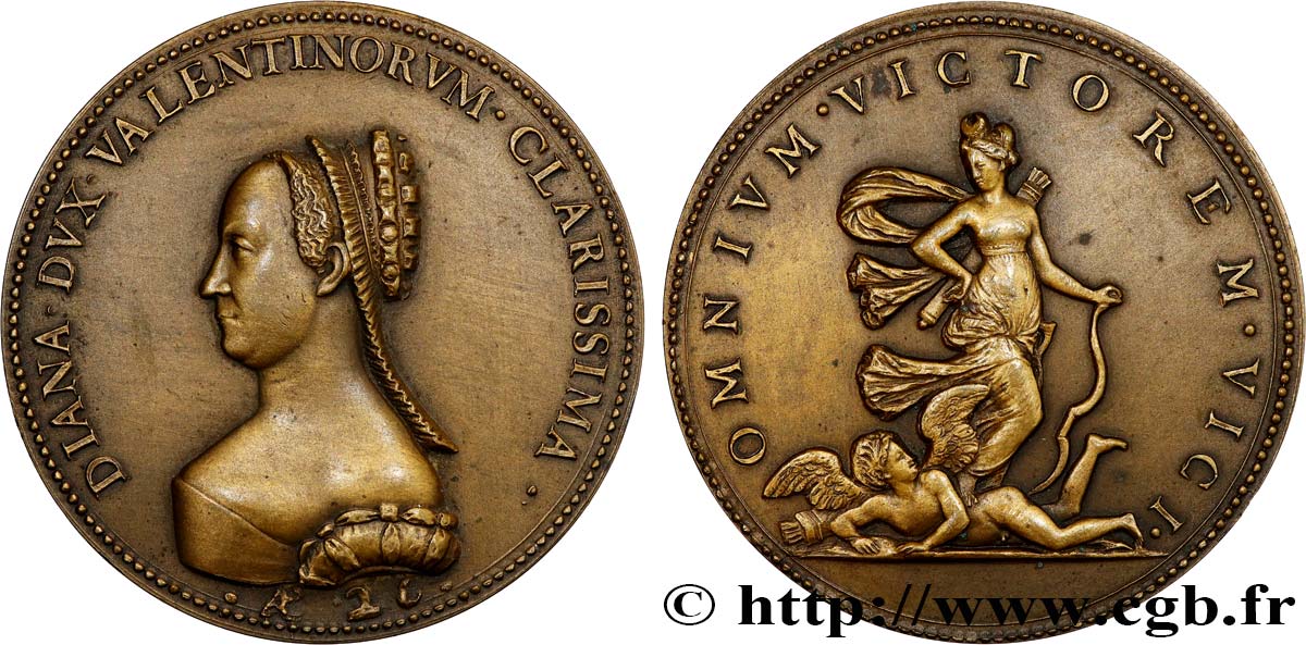 HENRY II Médaille, Diane de Poitiers, duchesse de Valentinois, refrappe AU