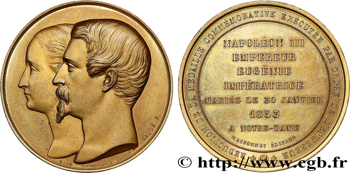 SECOND EMPIRE Médaille, Mariage de Napoléon III et Eugénie TTB+