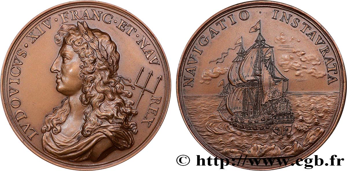LOUIS XIV LE GRAND OU LE ROI SOLEIL Médaille, Rétablissement de la navigation, refrappe SUP