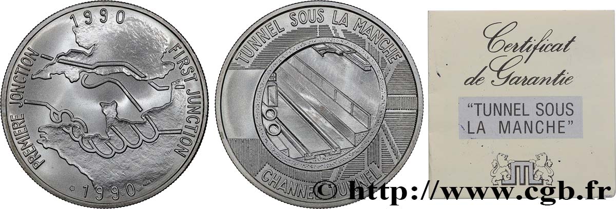 FUNFTE FRANZOSISCHE REPUBLIK Médaille, Tunnel sous la Manche, première jonction ST