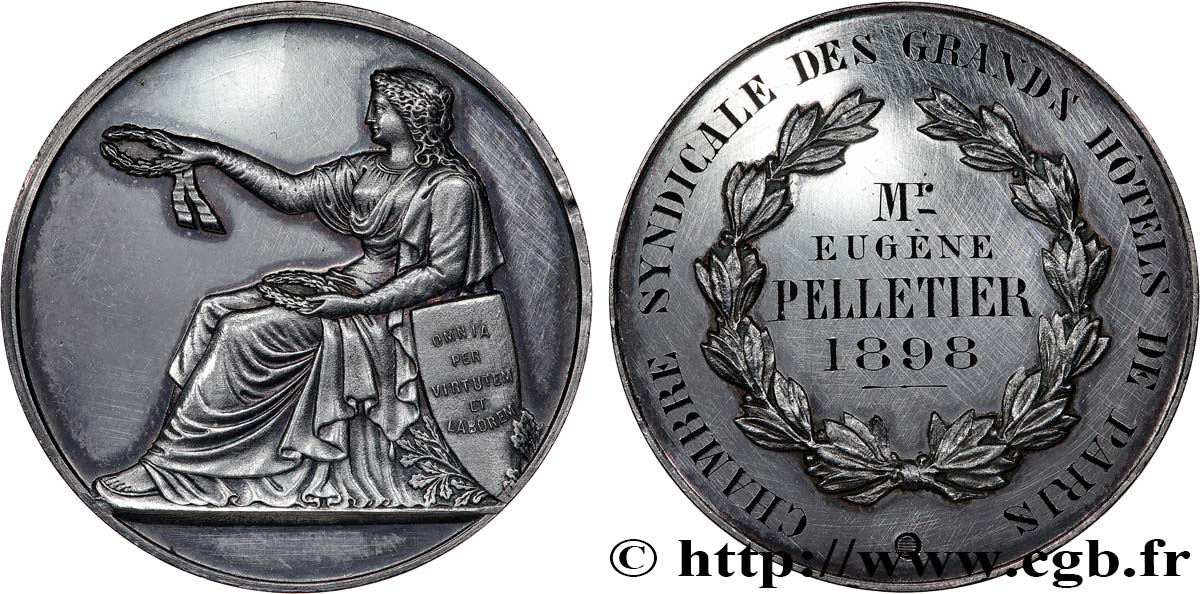 III REPUBLIC Médaille, Chambre syndicale des grands hôtels AU