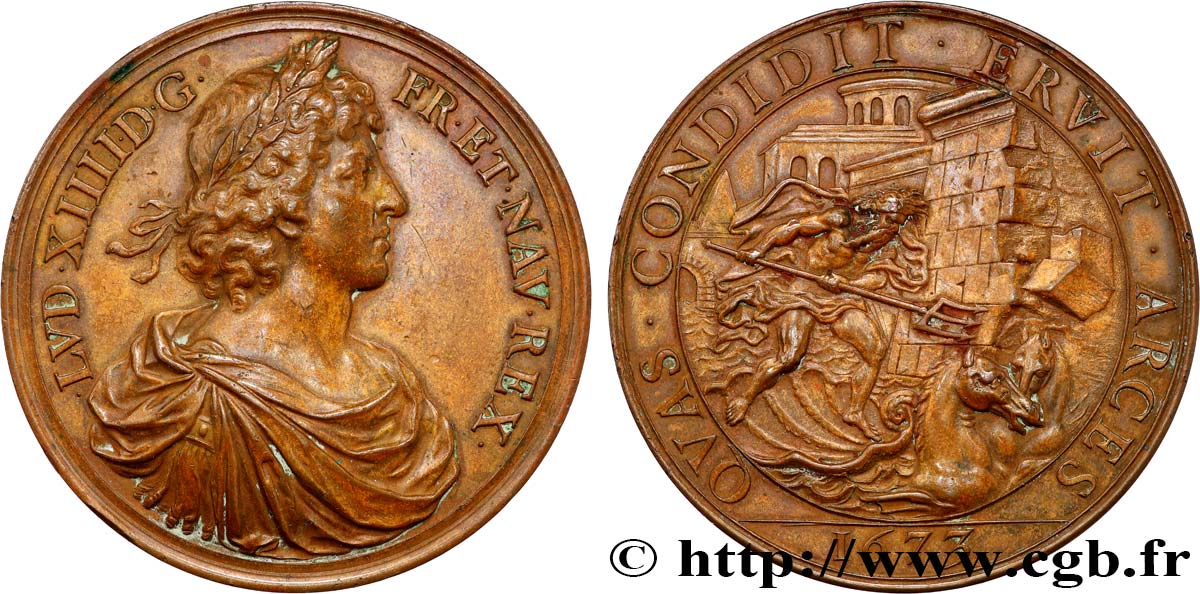 LOUIS XIV LE GRAND OU LE ROI SOLEIL Médaille, Victoires navales, refrappe TTB+