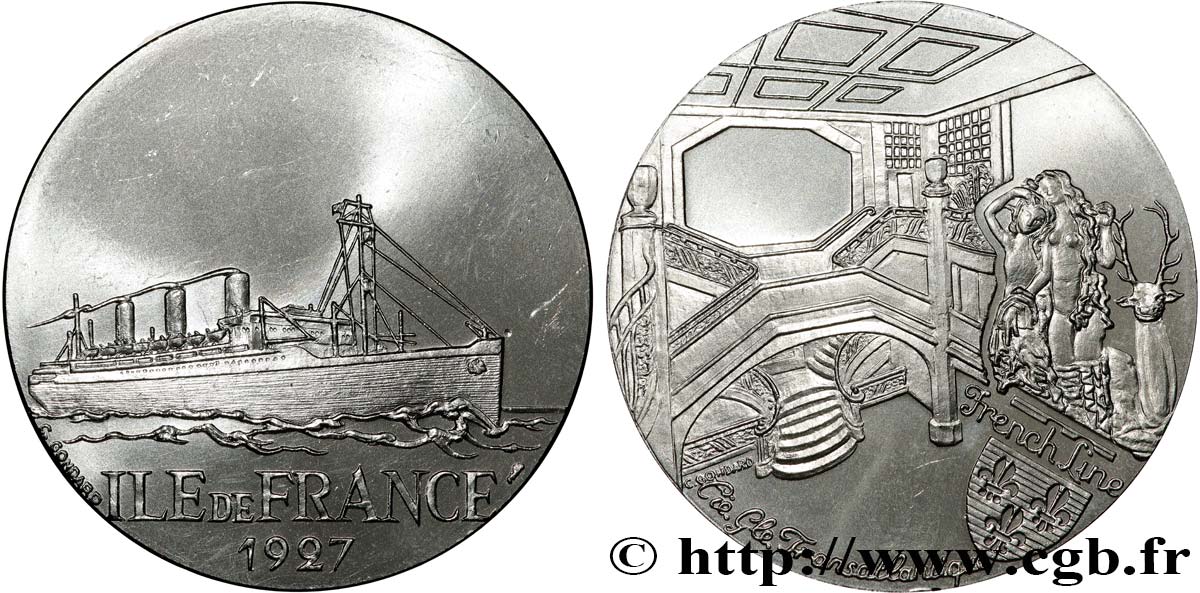 CINQUIÈME RÉPUBLIQUE Médaille, Paquebot Ile de France TTB+
