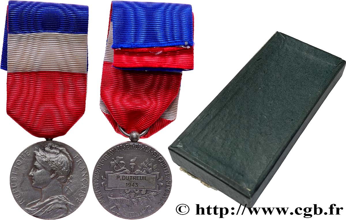 ÉTAT FRANÇAIS Médaille d’honneur du Travail, Ministère du Travail et de la Sécurité Sociale, Argent TTB
