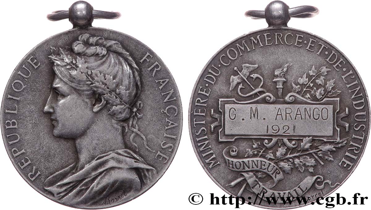 TROISIÈME RÉPUBLIQUE Médaille d’honneur du travail, Ministère du commerce et de l’industrie, 20 ans TTB