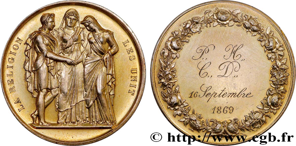 AMOUR ET MARIAGE Médaille de mariage, La Religion les unit TTB+