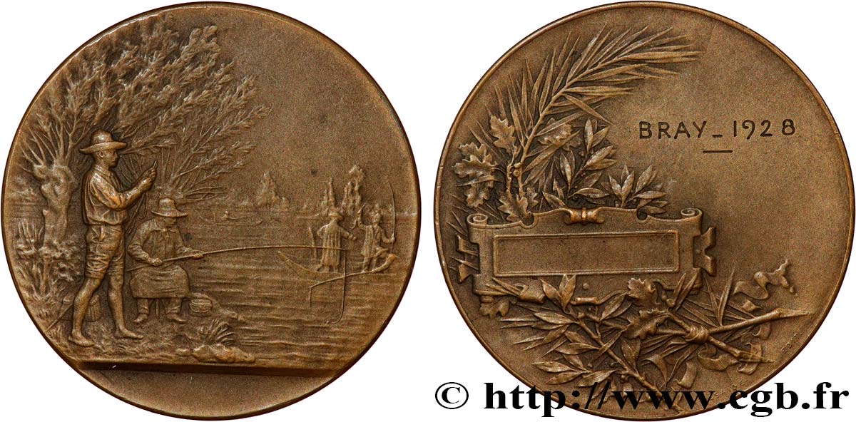 III REPUBLIC Médaille, Pêche à Bray AU
