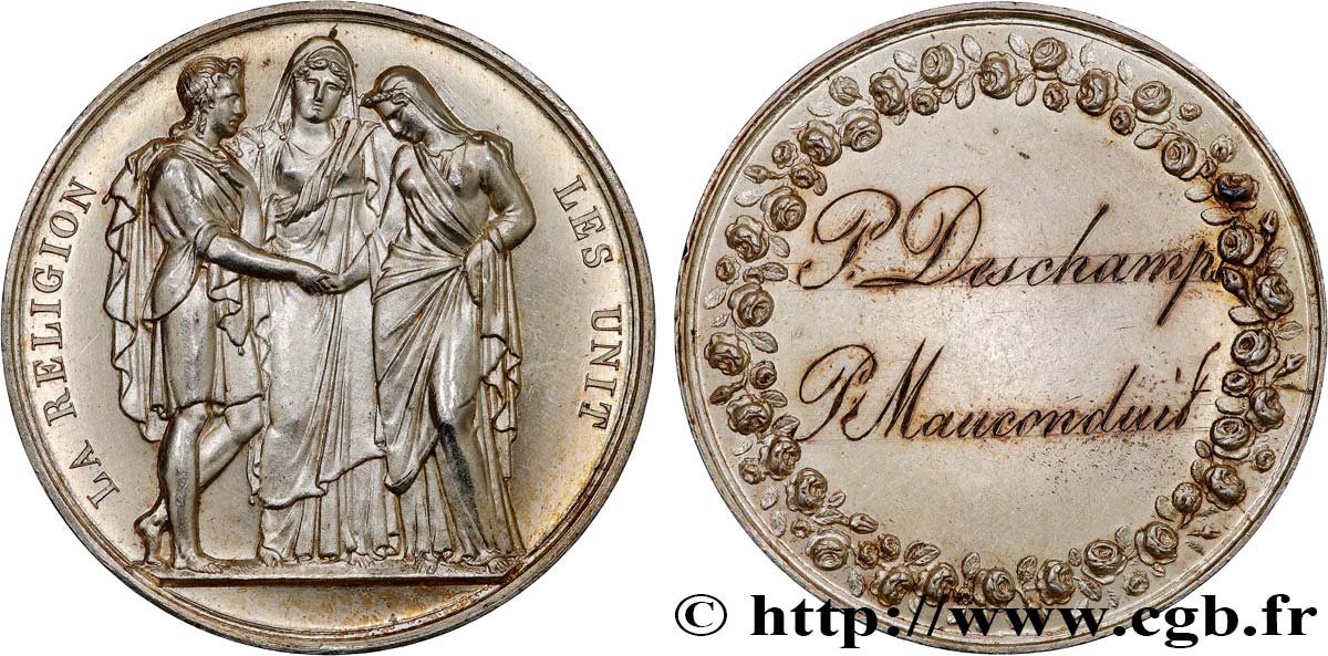 AMOUR ET MARIAGE Médaille de mariage, La Religion les unit TTB+