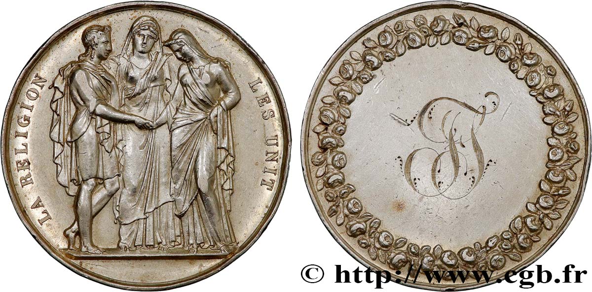 AMOUR ET MARIAGE Médaille de mariage, La Religion les unit TTB+/TTB