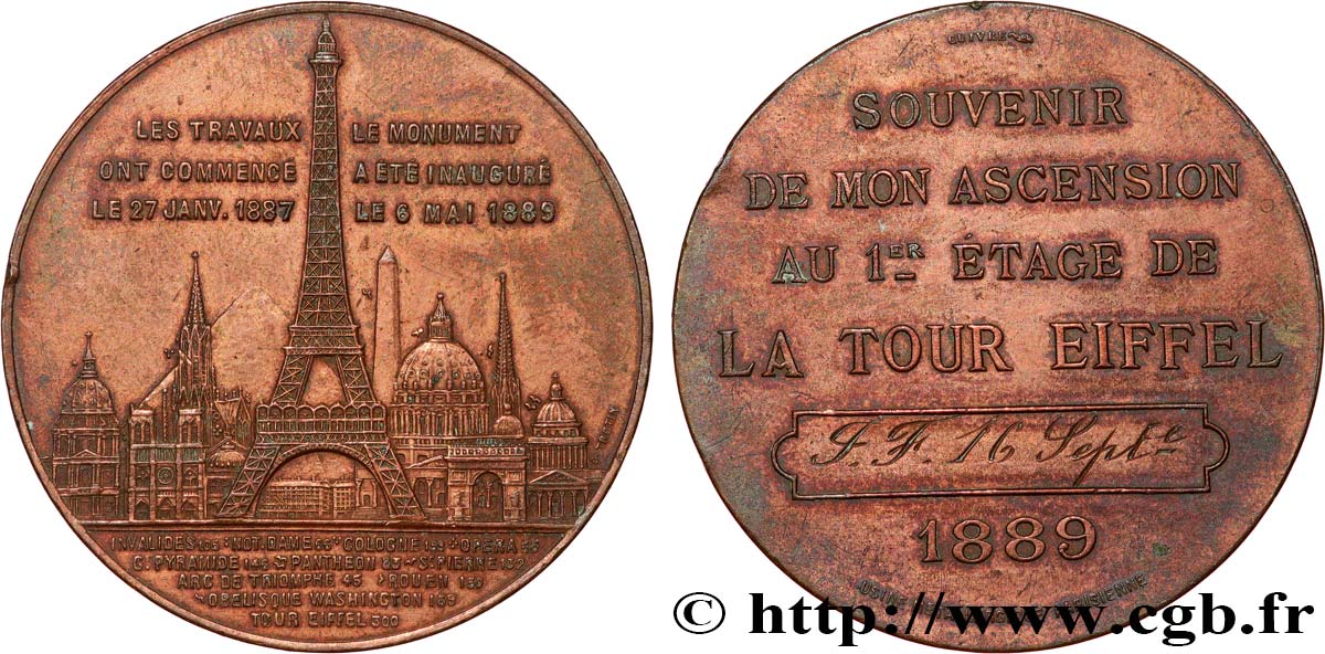 TROISIÈME RÉPUBLIQUE Médaille de l’ascension de la Tour Eiffel (1er étage) TTB