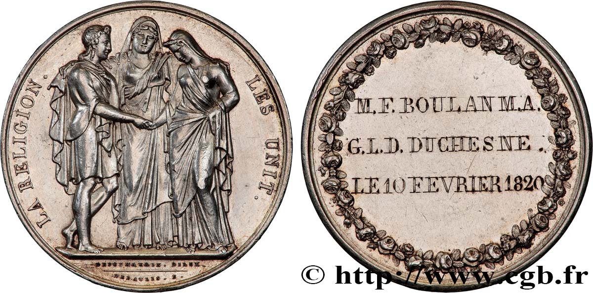 AMOUR ET MARIAGE Médaille de mariage, La Religion les unit TTB+