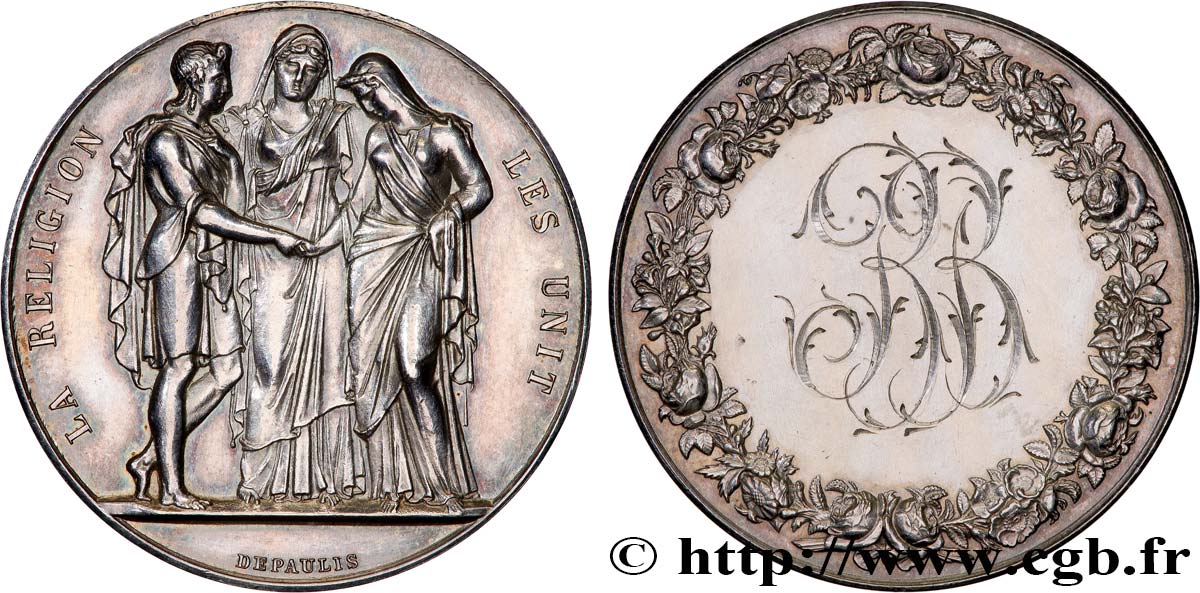 AMOUR ET MARIAGE Médaille de mariage, La Religion les unit TTB+