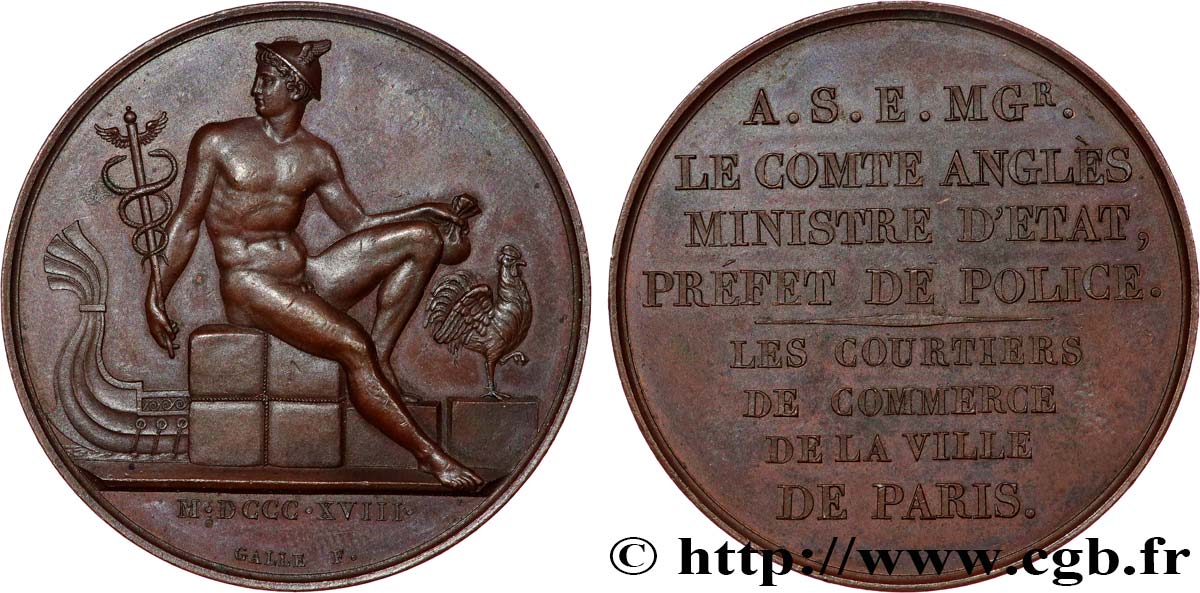 LOUIS XVIII Médaille, Jules Anglès, pour les courtiers de commerce SUP