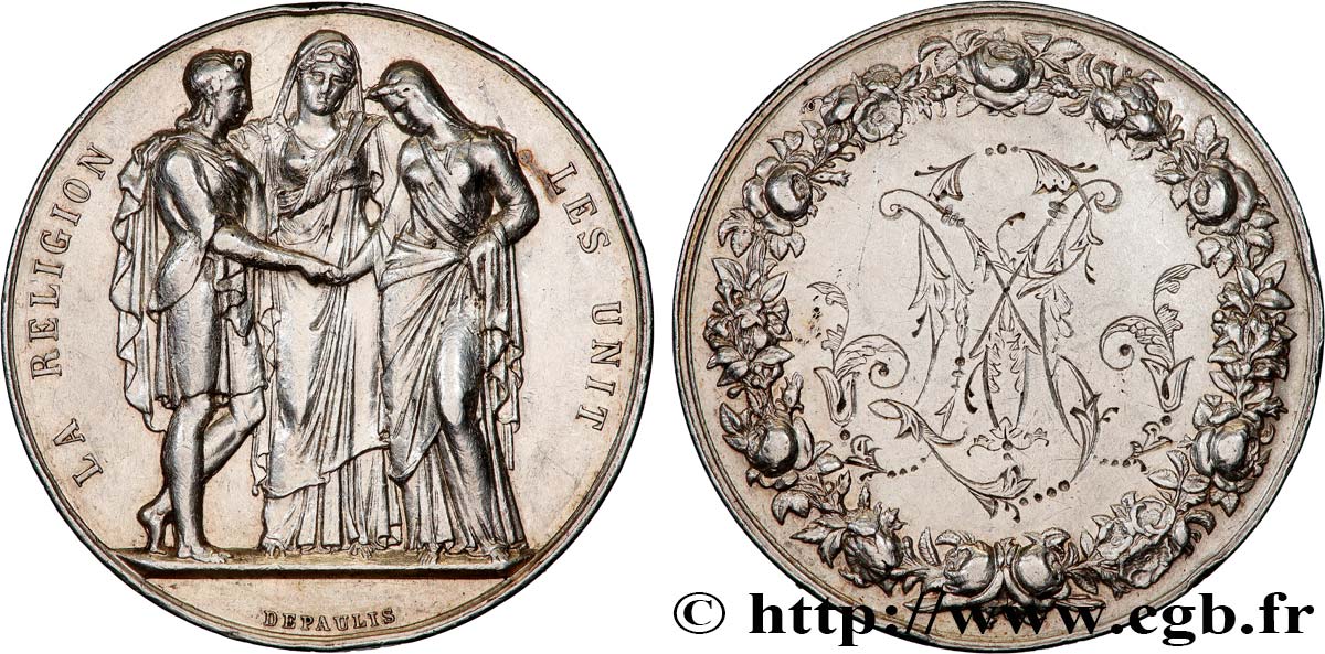 AMOUR ET MARIAGE Médaille de mariage, La Religion les unit TTB