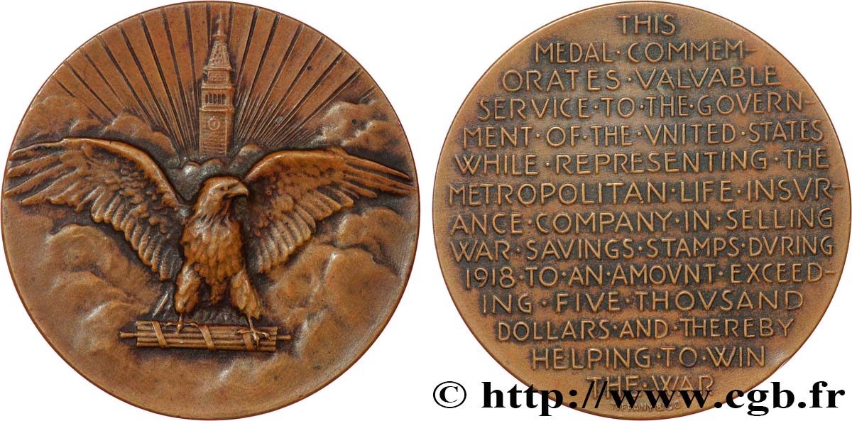 ASSURANCES Médaille, Commémoration de services rendus, Metropolitan Life Insurance Company TTB+