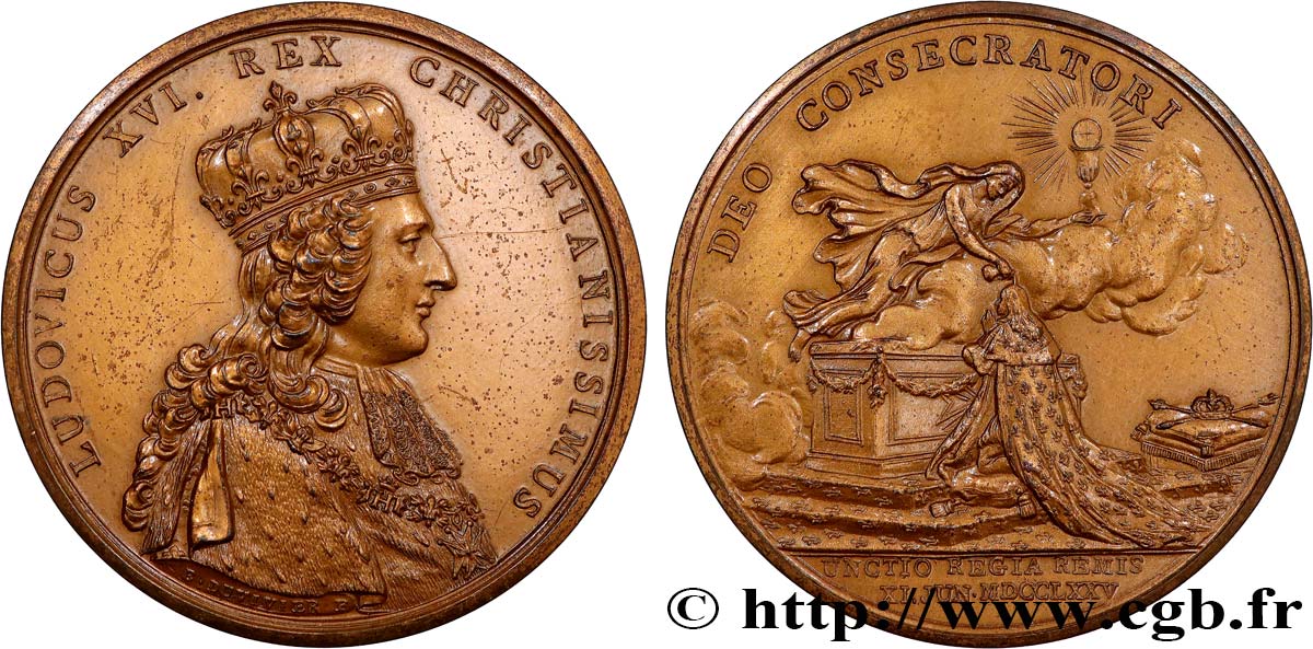 LOUIS XVI Médaille, Sacre de Louis XVI à Reims, refrappe TTB+