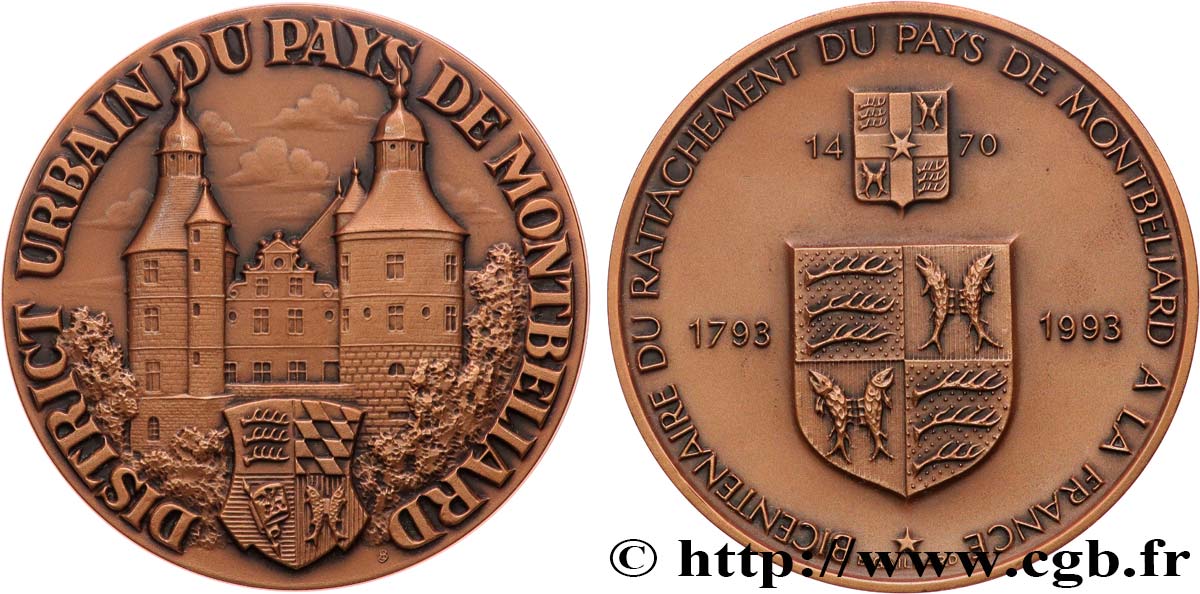 CINQUIÈME RÉPUBLIQUE Médaille, Bicentenaire du rattachement du pays de Montbéliard à la France SUP