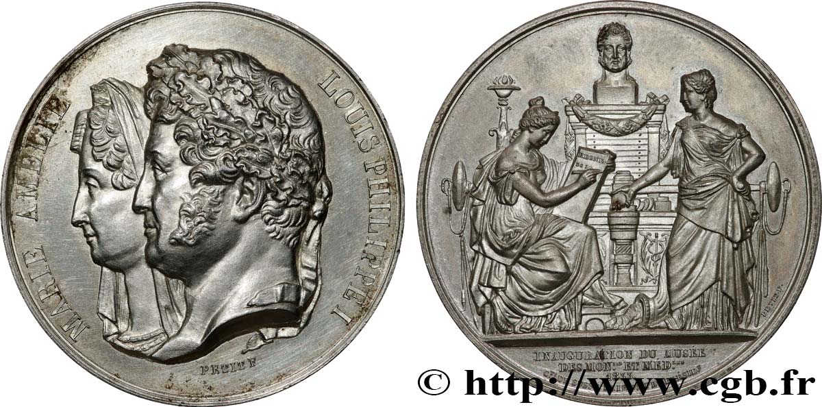 LOUIS-PHILIPPE Ier Médaille, Louis Philippe et Marie Amélie, Inauguration du Musée des Monnaies et Médailles TTB+/SUP