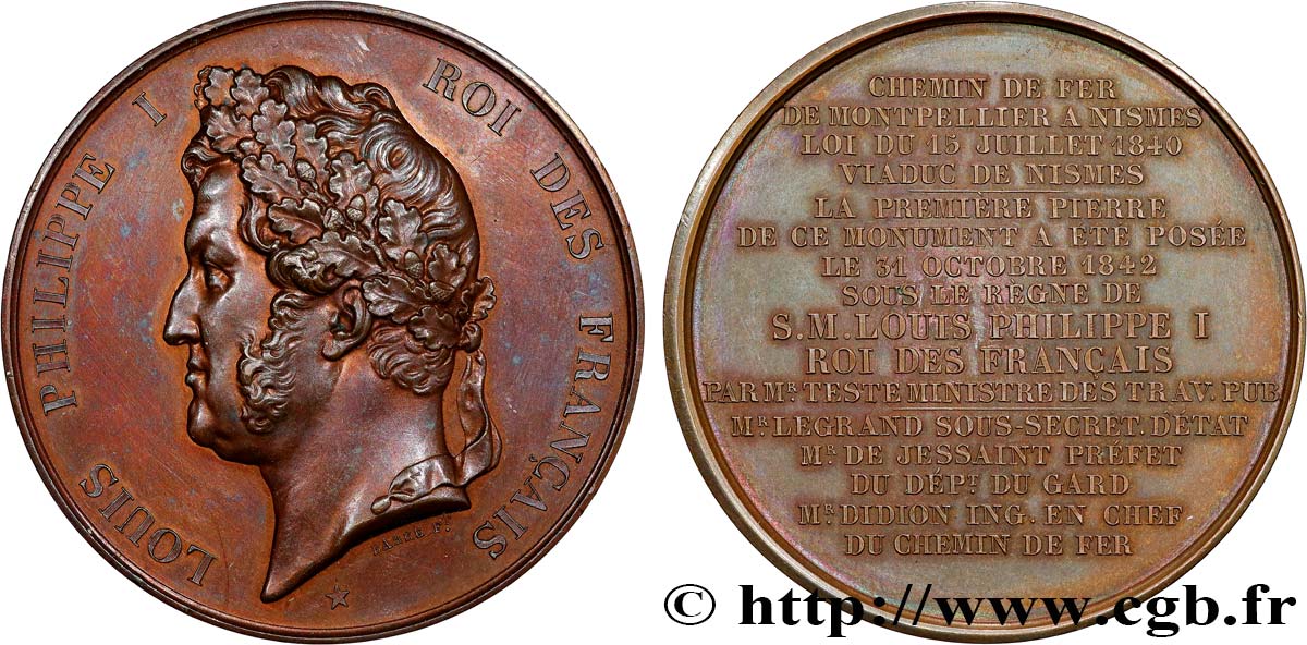LOUIS-PHILIPPE Ier Médaille, Pose de la première pierre du Viaduc de Nîmes SUP