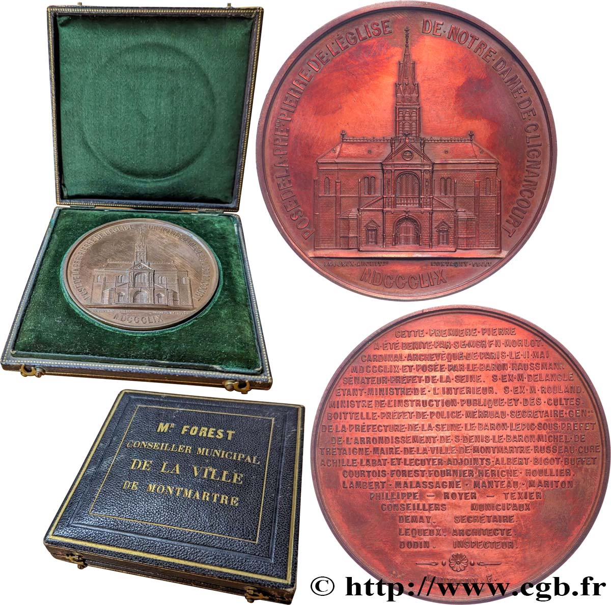SECOND EMPIRE Médaille, Pose de la première pierre de l’Eglise de Notre-Dame de Clignancourt TTB+