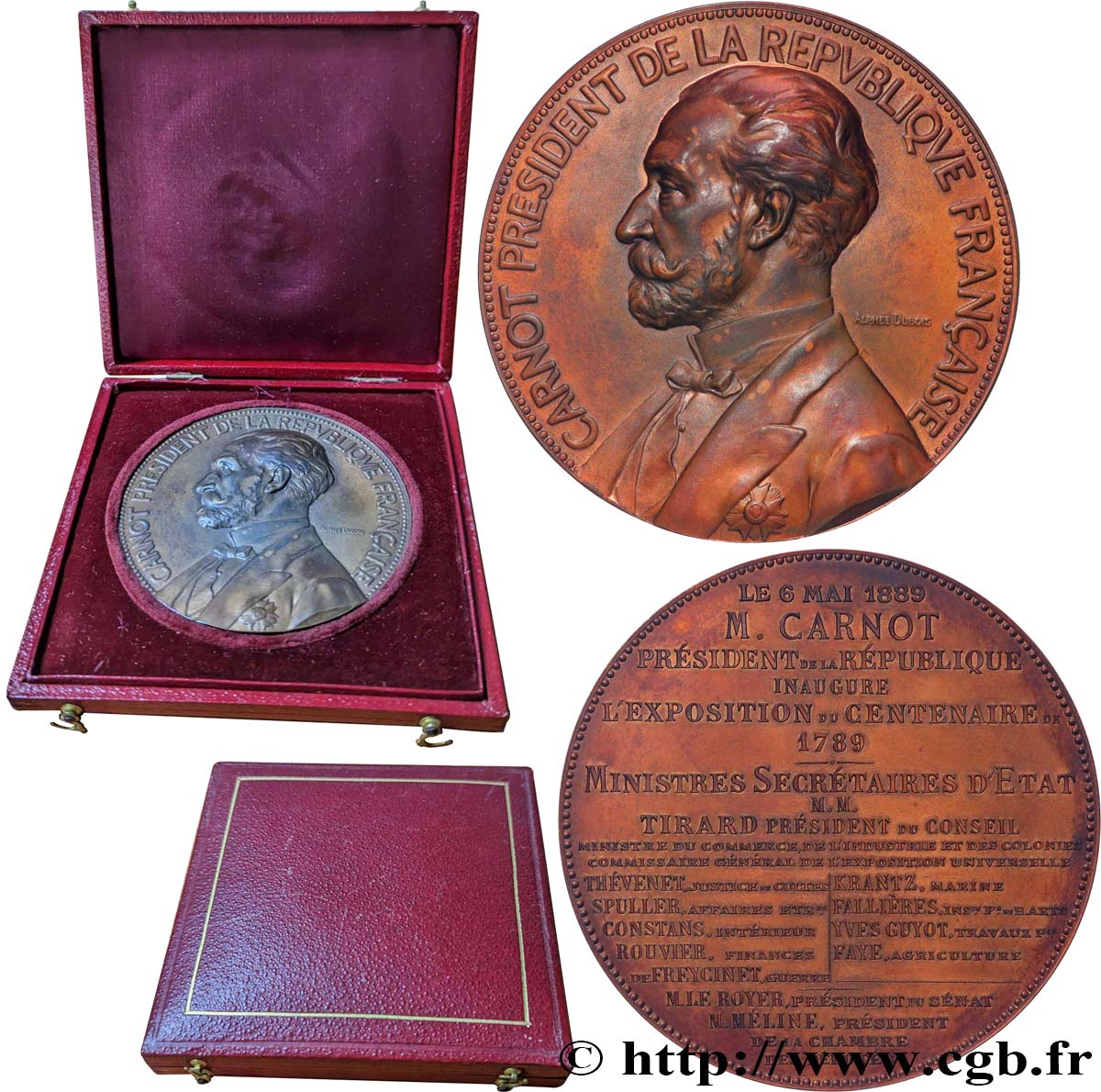 TERZA REPUBBLICA FRANCESE Médaille, Sadi Carnot, Inauguration de l’exposition du centenaire de 1789 SPL