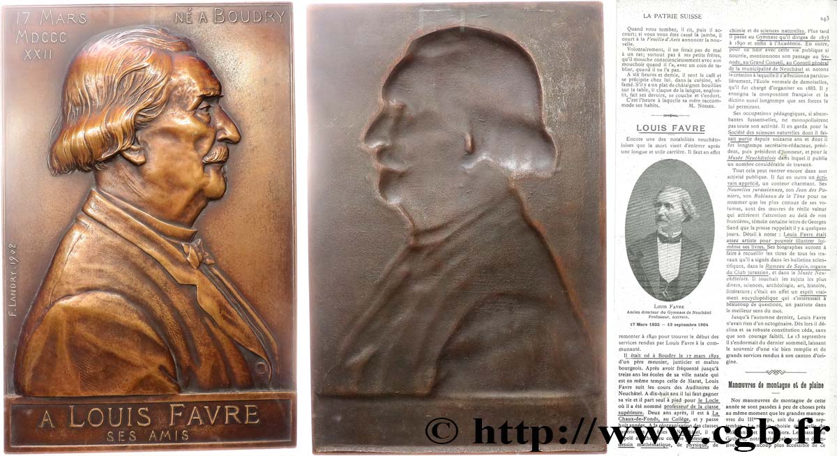 TROISIÈME RÉPUBLIQUE Plaque, Louis Favre SUP