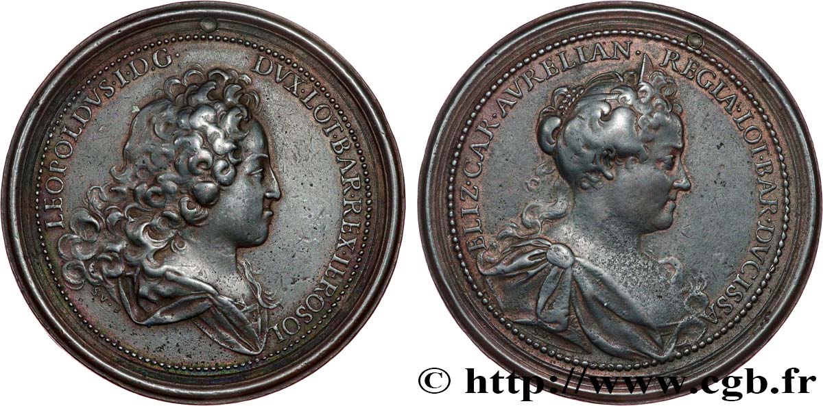 LORRAINE Médaille, Léopold I duc de Lorraine et Bar, Élisabeth Charlotte d Orléans XF